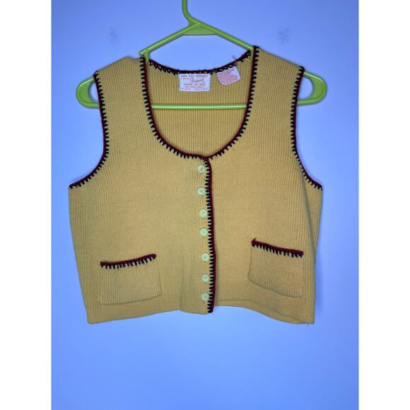 1970s Andrew St. John Import Bright Yellow Red Disco Mod Cropped Sweater Vest M - Picture 1 of 5